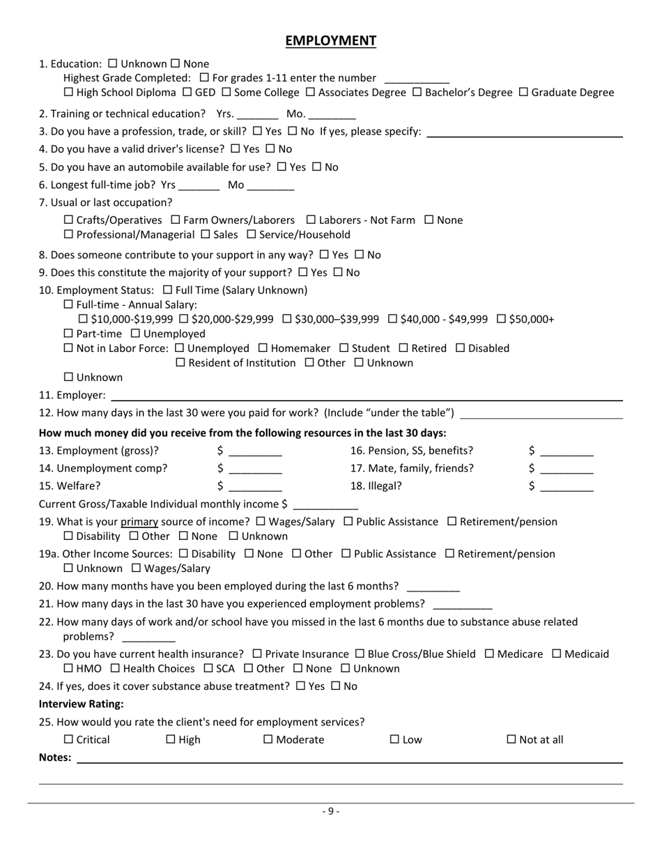 Treatment Assignment Protocol Assessment (Tap) - Client Info - Pennsylvania, Page 9