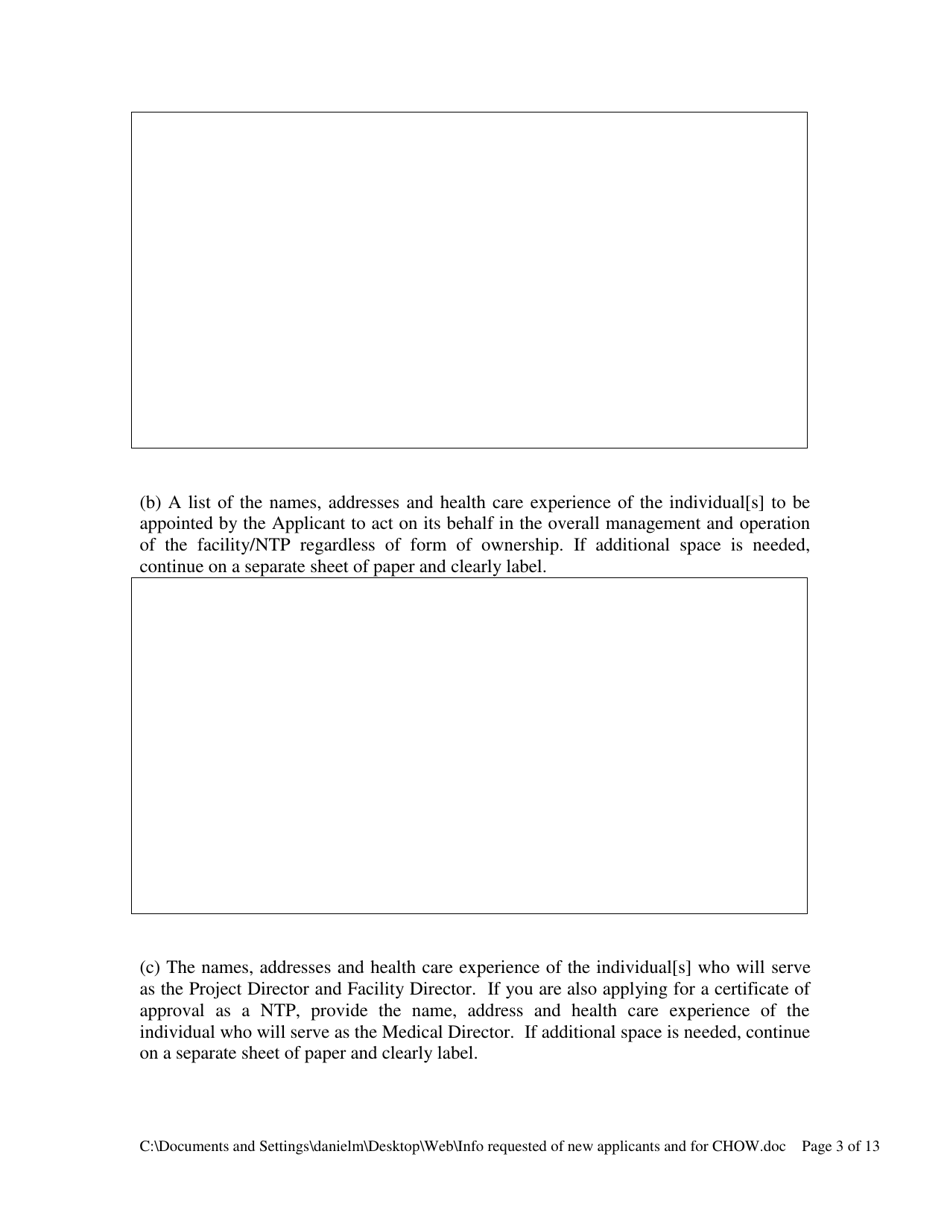 Information Requested of Persons and Entities Applying to Operate a Drug and Alcohol Treatment Facility / Narcotic Treatment Program or Changing Ownership at a Drug and Alcohol Treatment Facility / Narcotic Treatment Program - Pennsylvania, Page 3
