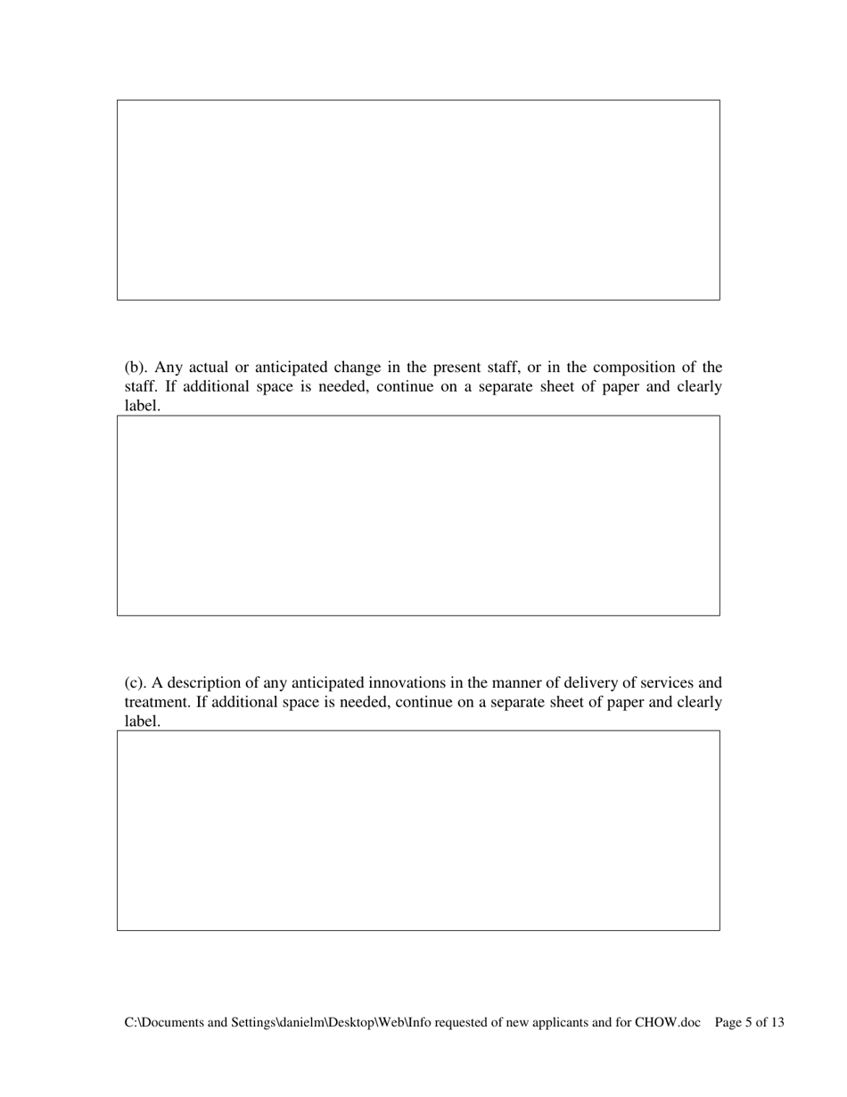Information Requested of Persons and Entities Applying to Operate a Drug and Alcohol Treatment Facility / Narcotic Treatment Program or Changing Ownership at a Drug and Alcohol Treatment Facility / Narcotic Treatment Program - Pennsylvania, Page 5