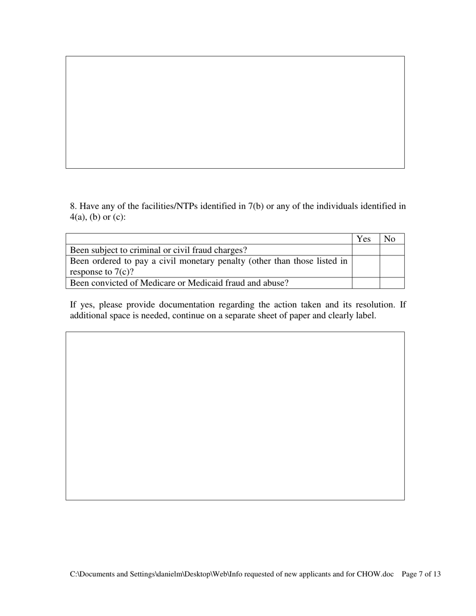 Information Requested of Persons and Entities Applying to Operate a Drug and Alcohol Treatment Facility / Narcotic Treatment Program or Changing Ownership at a Drug and Alcohol Treatment Facility / Narcotic Treatment Program - Pennsylvania, Page 7