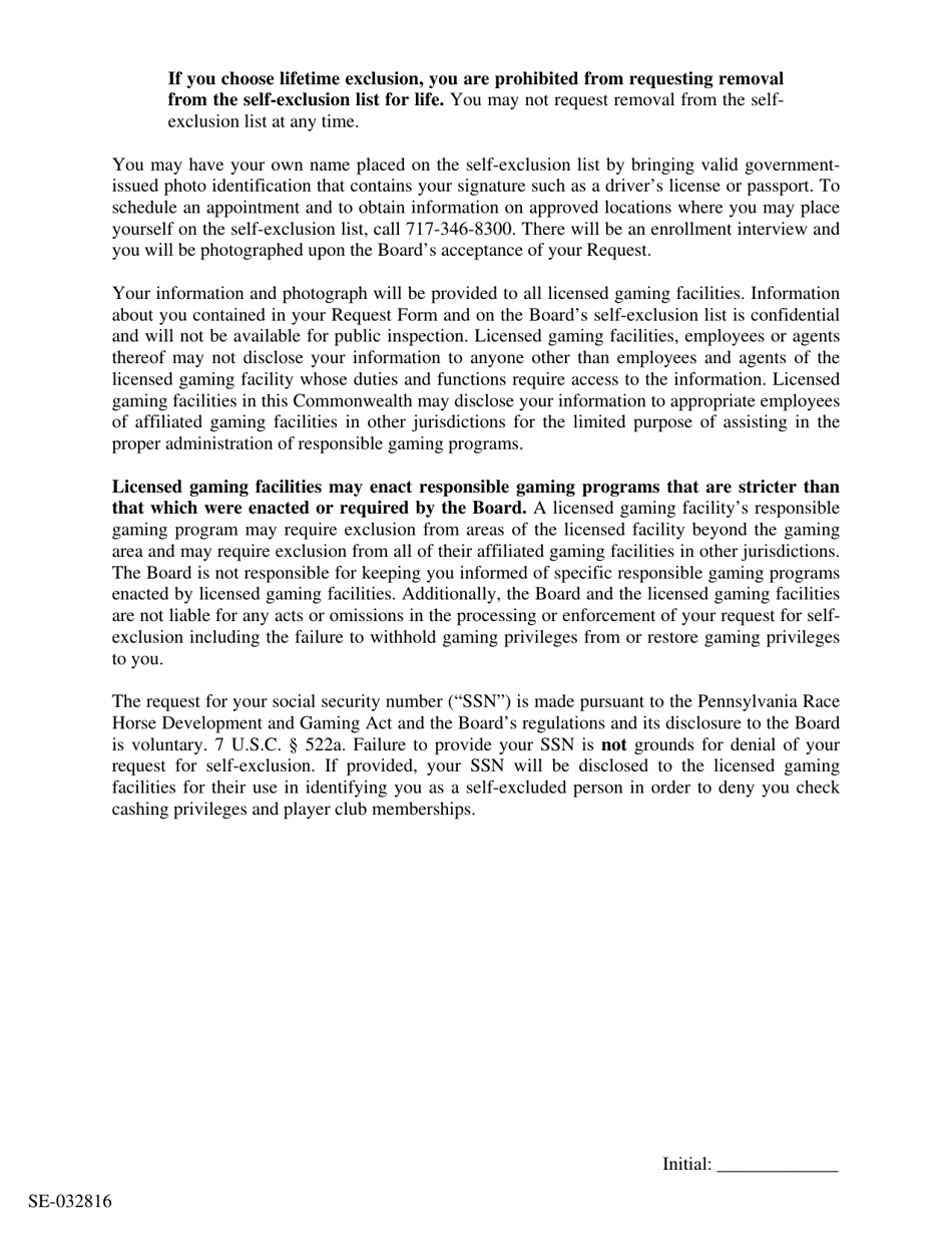 Pennsylvania Request for Voluntary Selfexclusion From Gaming Activities Fill Out, Sign Online