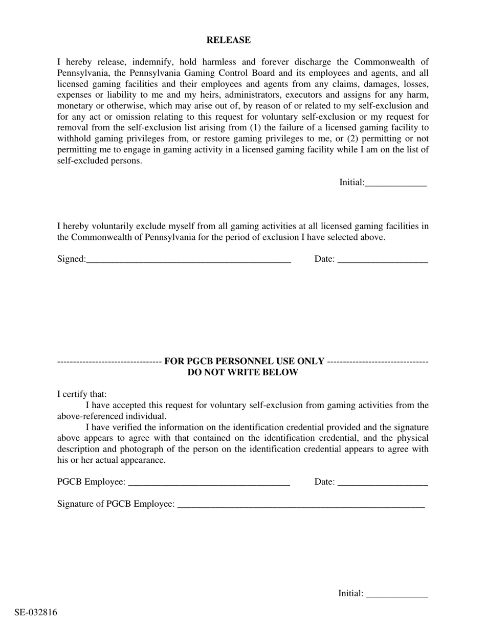 Pennsylvania Request for Voluntary Selfexclusion From Gaming Activities Fill Out, Sign Online
