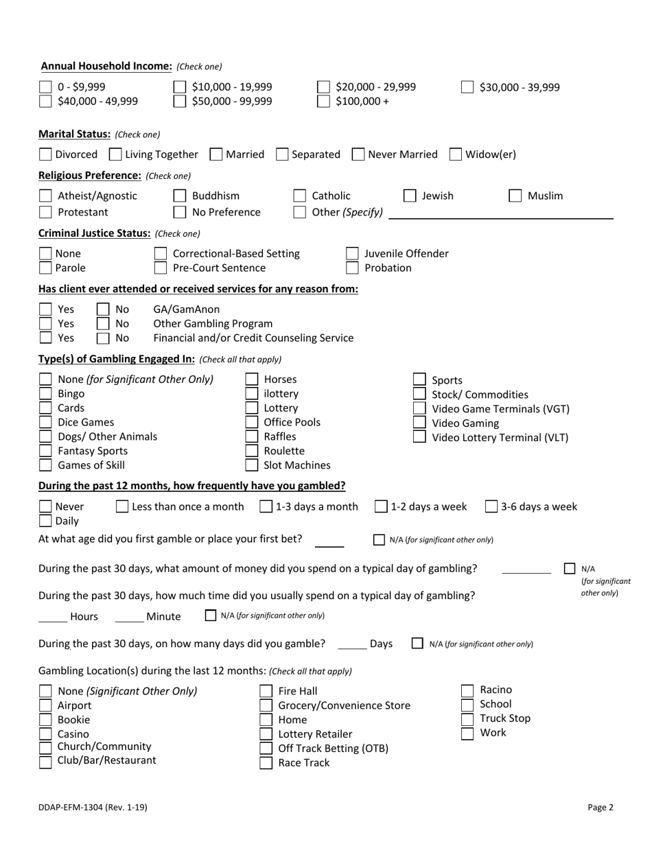 Form DDAP-EFM-1304 Gambling Treatment Program Admission Form - Pennsylvania, Page 2
