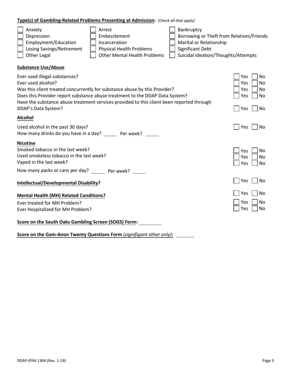 Form DDAP-EFM-1304 Gambling Treatment Program Admission Form - Pennsylvania, Page 3