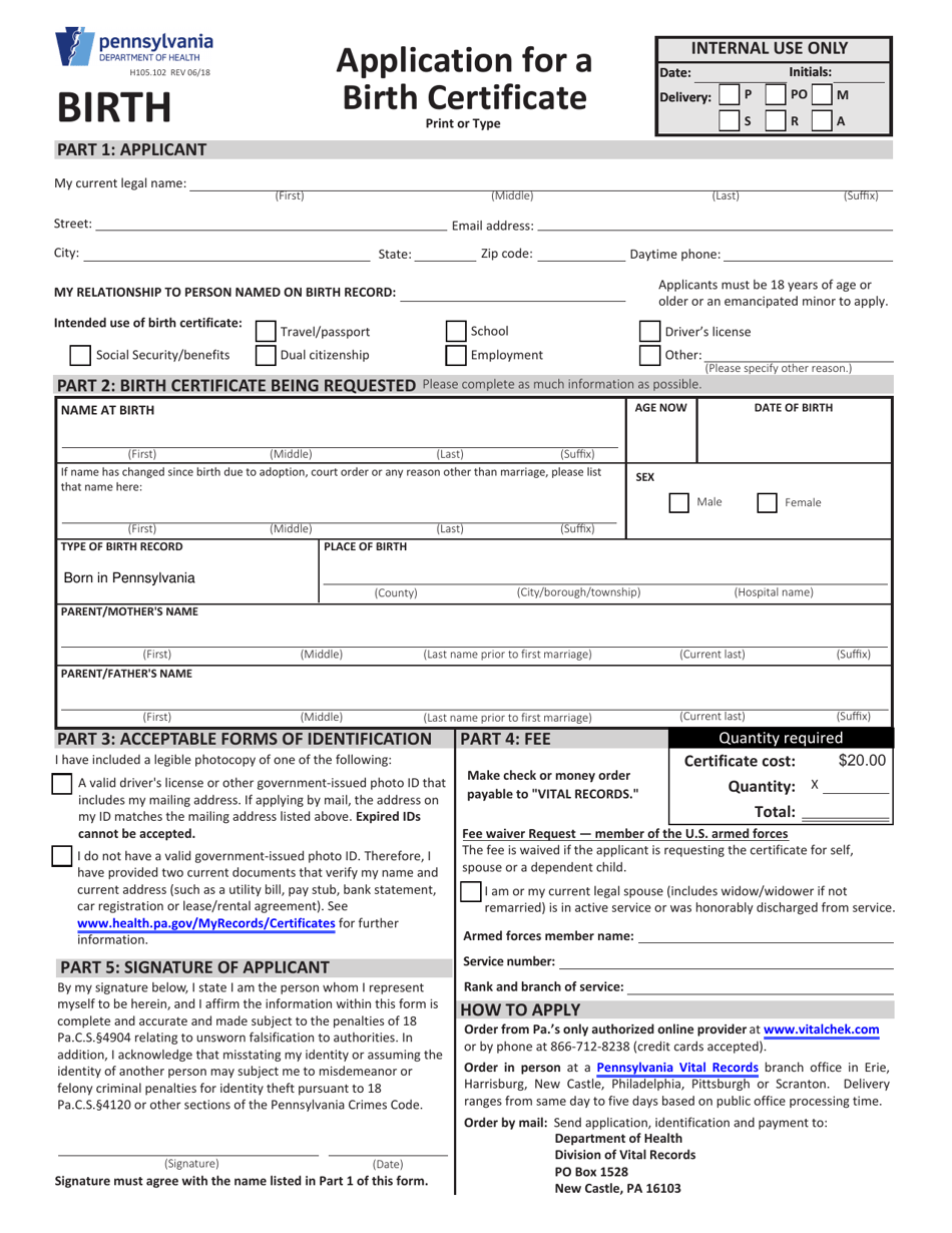 Pa Birth Certificate Printable Form Printable Forms Free Online