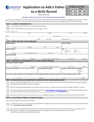 Form HD002109 Application to Add a Father to a Birth Record - Pennsylvania