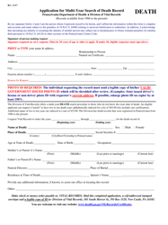 Document preview: Application for Multi-Year Search of Death Record - Pennsylvania