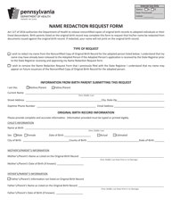 Form HD02046F Name Redaction Request Form - Pennsylvania