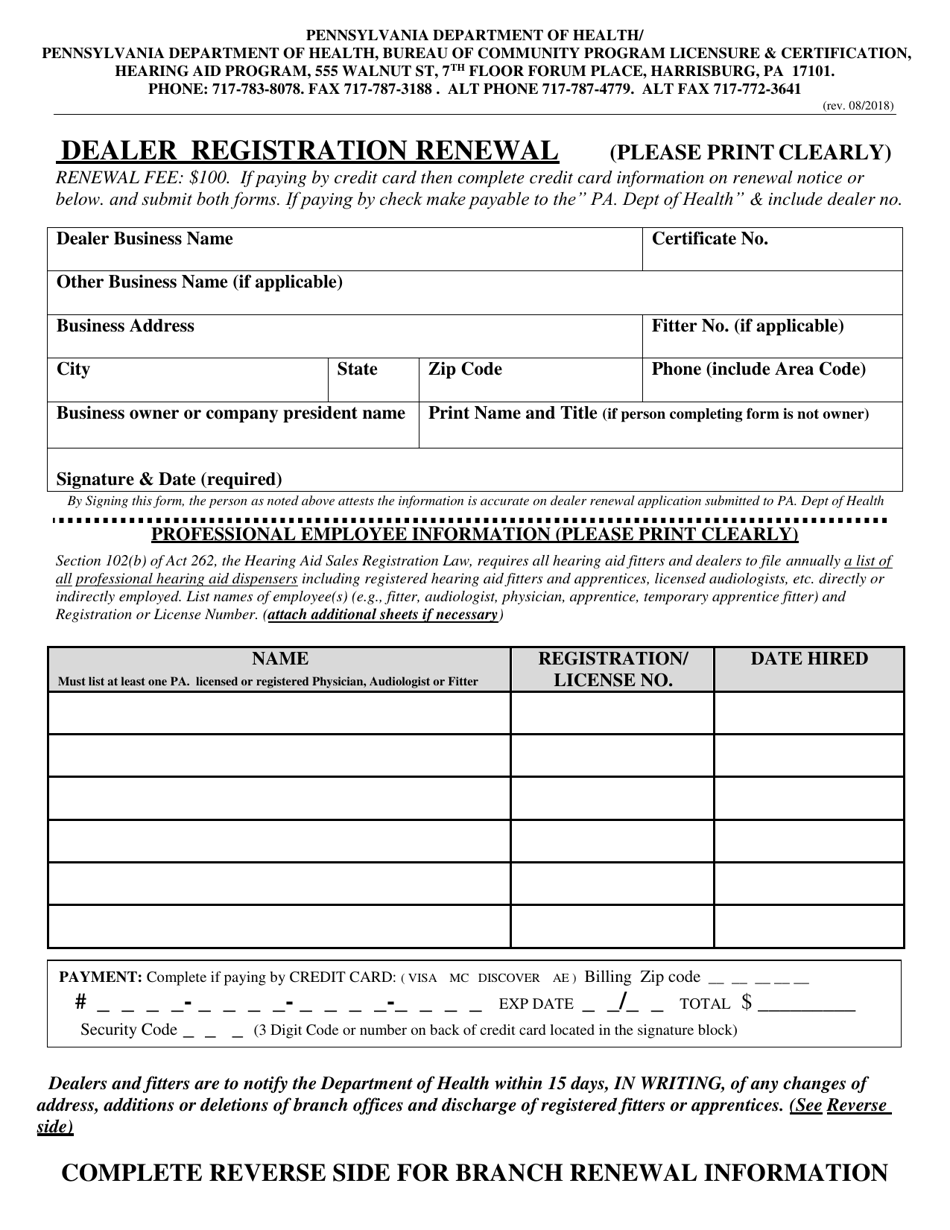 Dealer Registration Renewal - Pennsylvania, Page 1