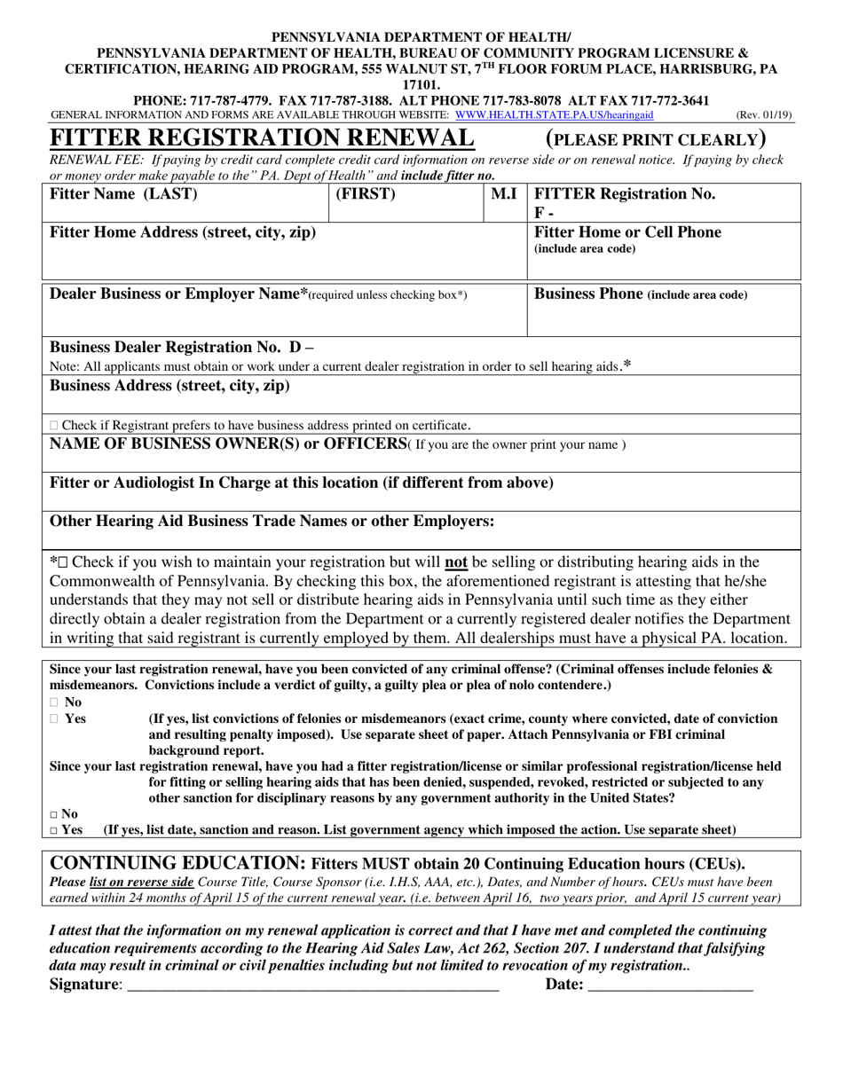 Fitter Registration Renewal - Pennsylvania, Page 1
