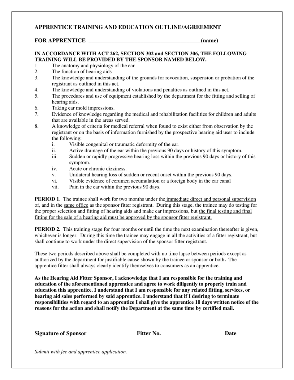 Apprentice Training and Education Outline / Agreement - Pennsylvania, Page 1