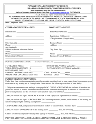 Document preview: Hearing Aid Program-Consumer Complaint Form - Pennsylvania