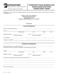 Form LLC-72 Construction Workplace Misclassification Complaint Form - Pennsylvania