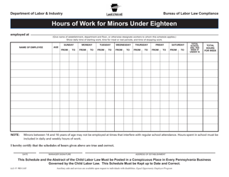 Document preview: Form LLC-17 Hours of Work for Minors Under Eighteen - Pennsylvania