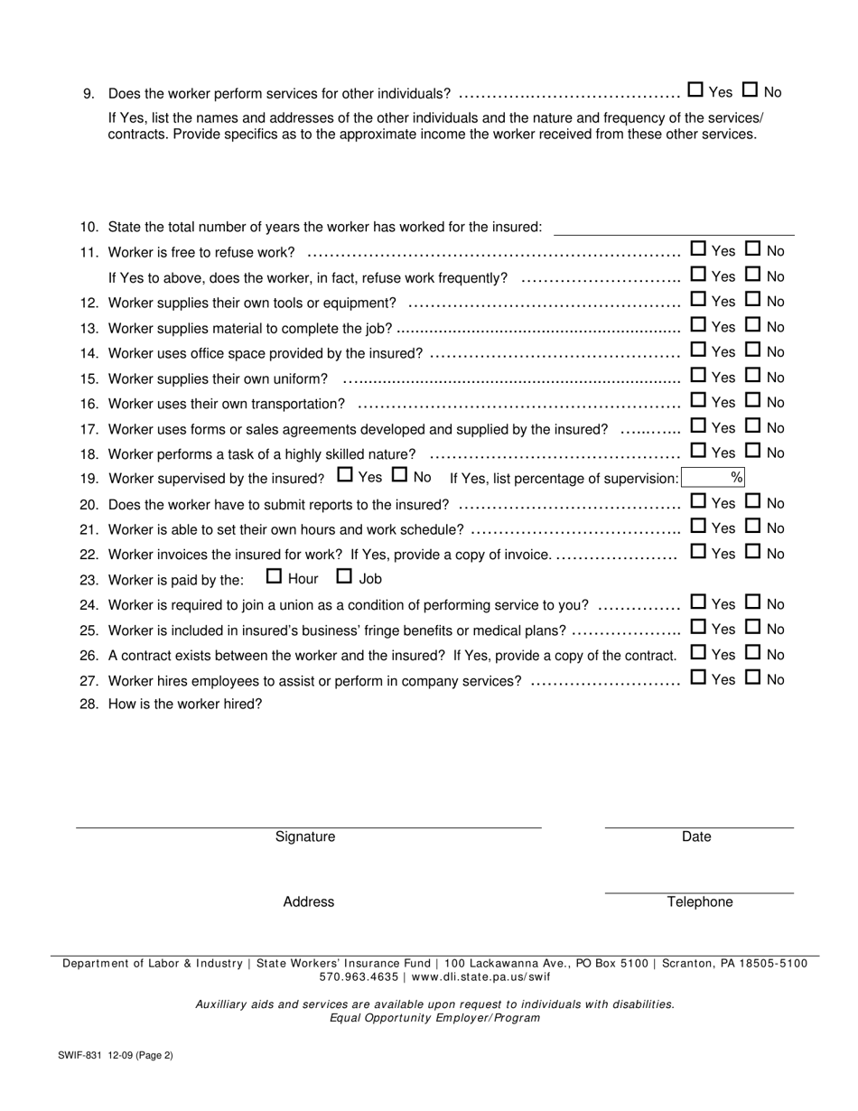 Form SWIF-831 - Fill Out, Sign Online and Download Fillable PDF ...