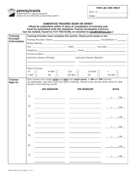 Document preview: Form LIBI-610 Asbestos Trainee Sign-In Sheet - Pennsylvania