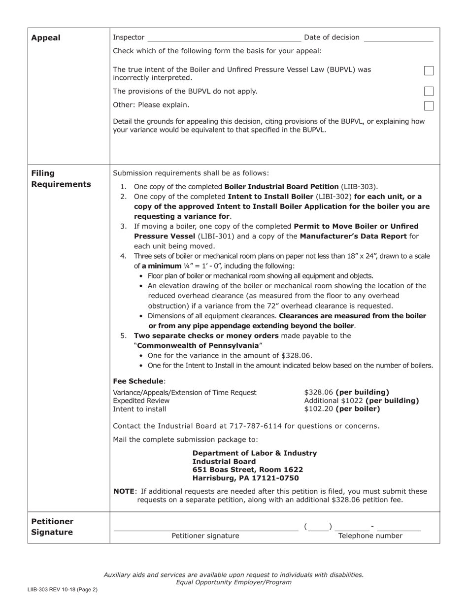 Form LIIB-303 Boiler - Industrial Board Petition - Pennsylvania, Page 2