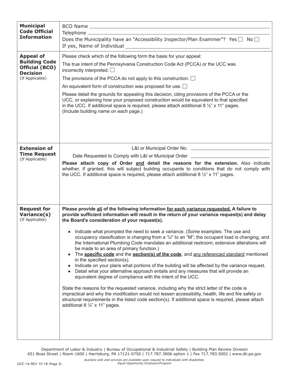 Form UCC-1A Uniform Construction Code (Ucc) Accessibility Advisory Board Petition - Pennsylvania, Page 2