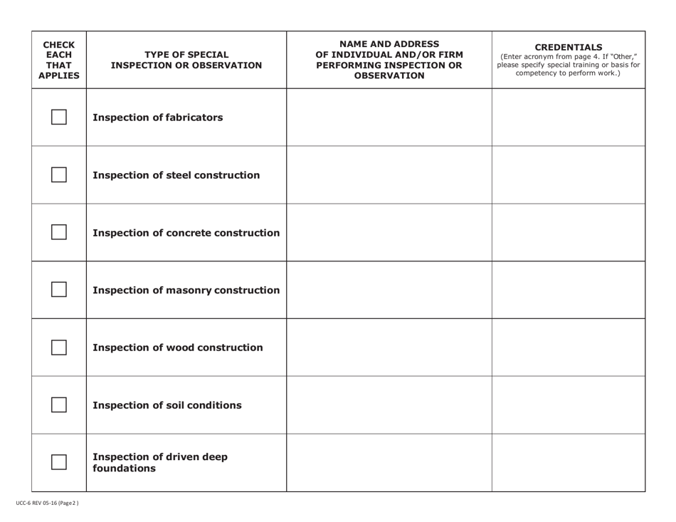 Form UCC-6 Special Inspections and Observations Statement - Pennsylvania, Page 2