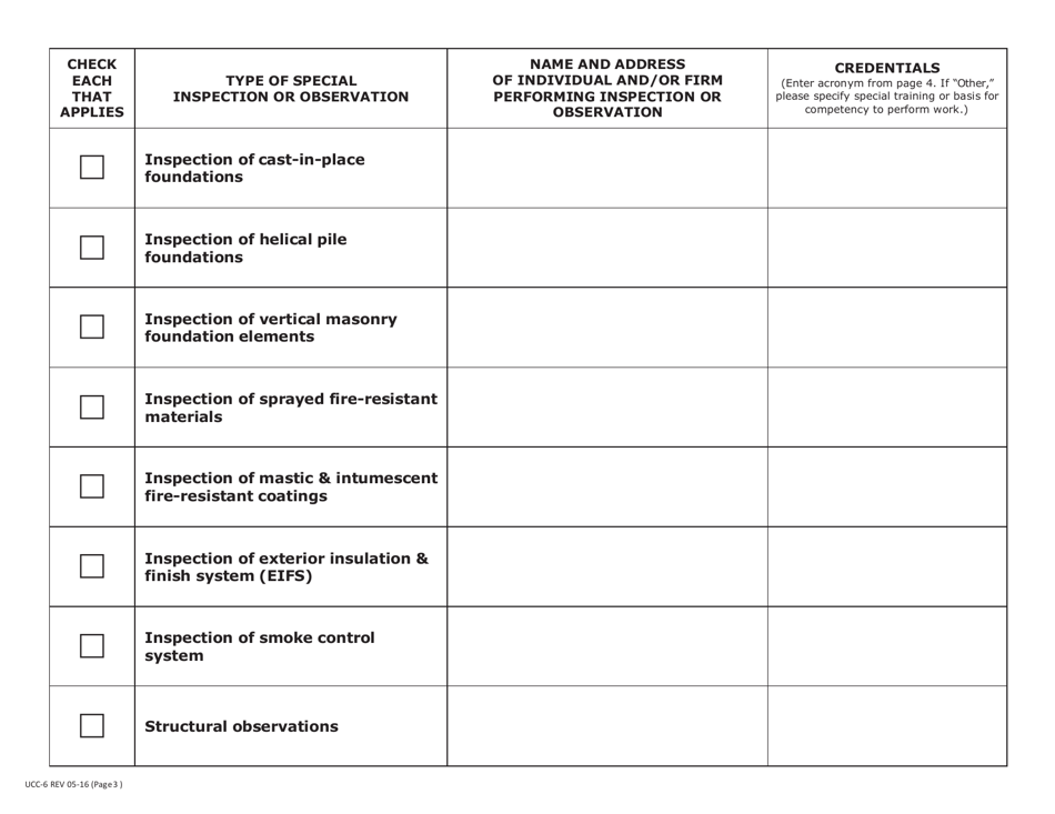 Form UCC-6 Special Inspections and Observations Statement - Pennsylvania, Page 3