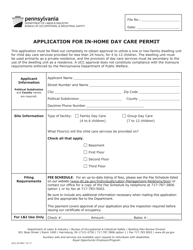 Document preview: Form UCC-24 Application for in-Home Day Care Permit - Pennsylvania