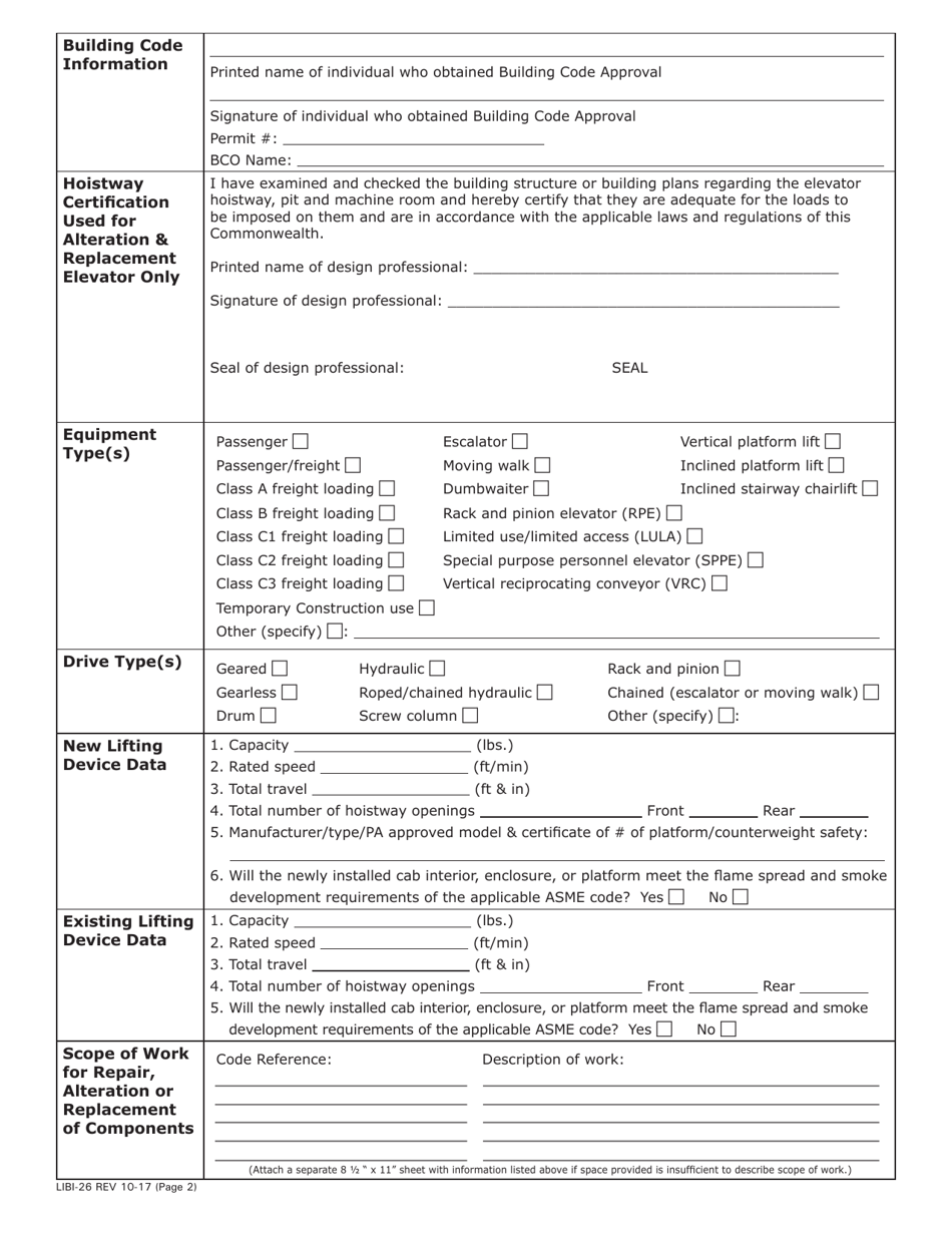 Form LIBI-26 Application for Construction and Alteration Permit - Pennsylvania, Page 2