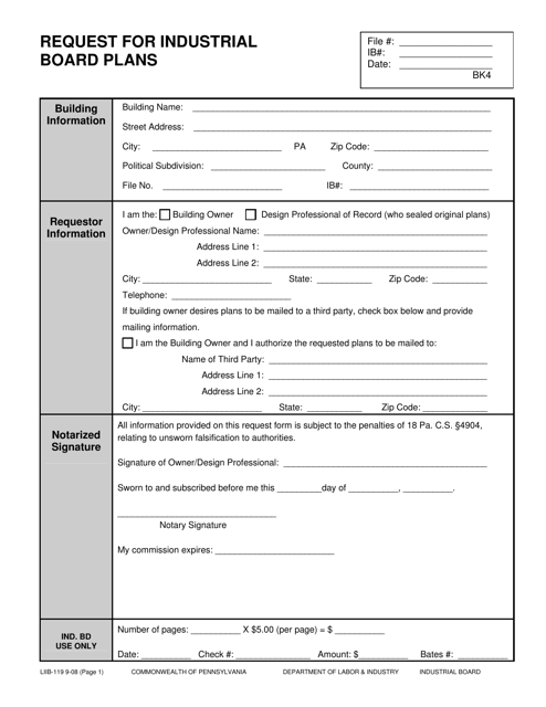 Form LIIB-119 Request for Industrial Board Plans - Pennsylvania