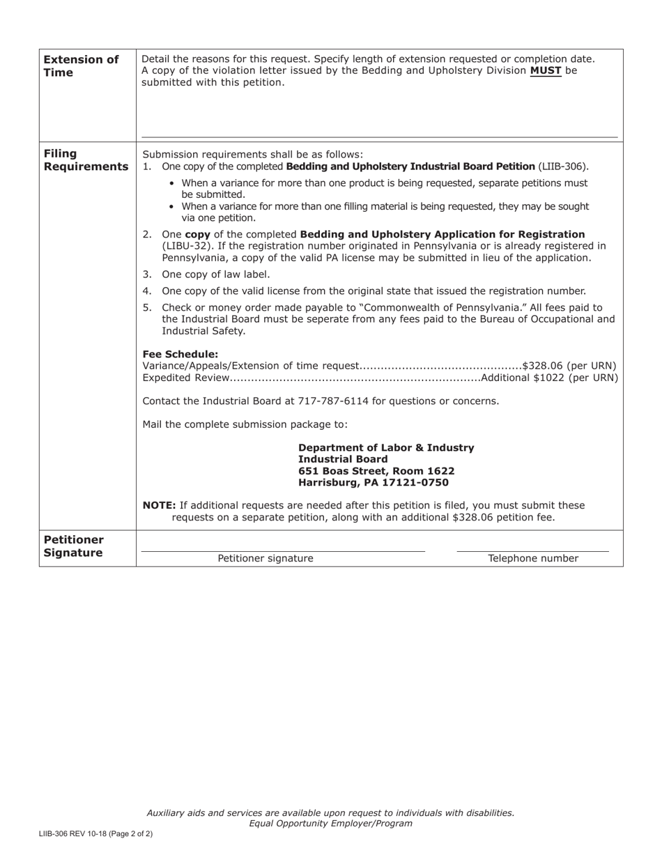 Form LIIB-306 Bedding  Upholstery Industrial Board Petition - Pennsylvania, Page 2