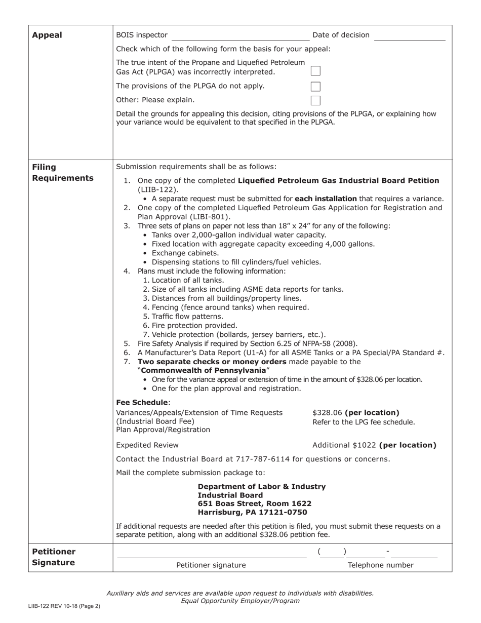 Form LIIB-122 Liquefied Petroleum Gas Industrial Board Petition - Pennsylvania, Page 2