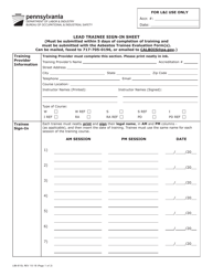 Document preview: Form LIBI-610L Lead Trainee Sign-In Sheet - Pennsylvania