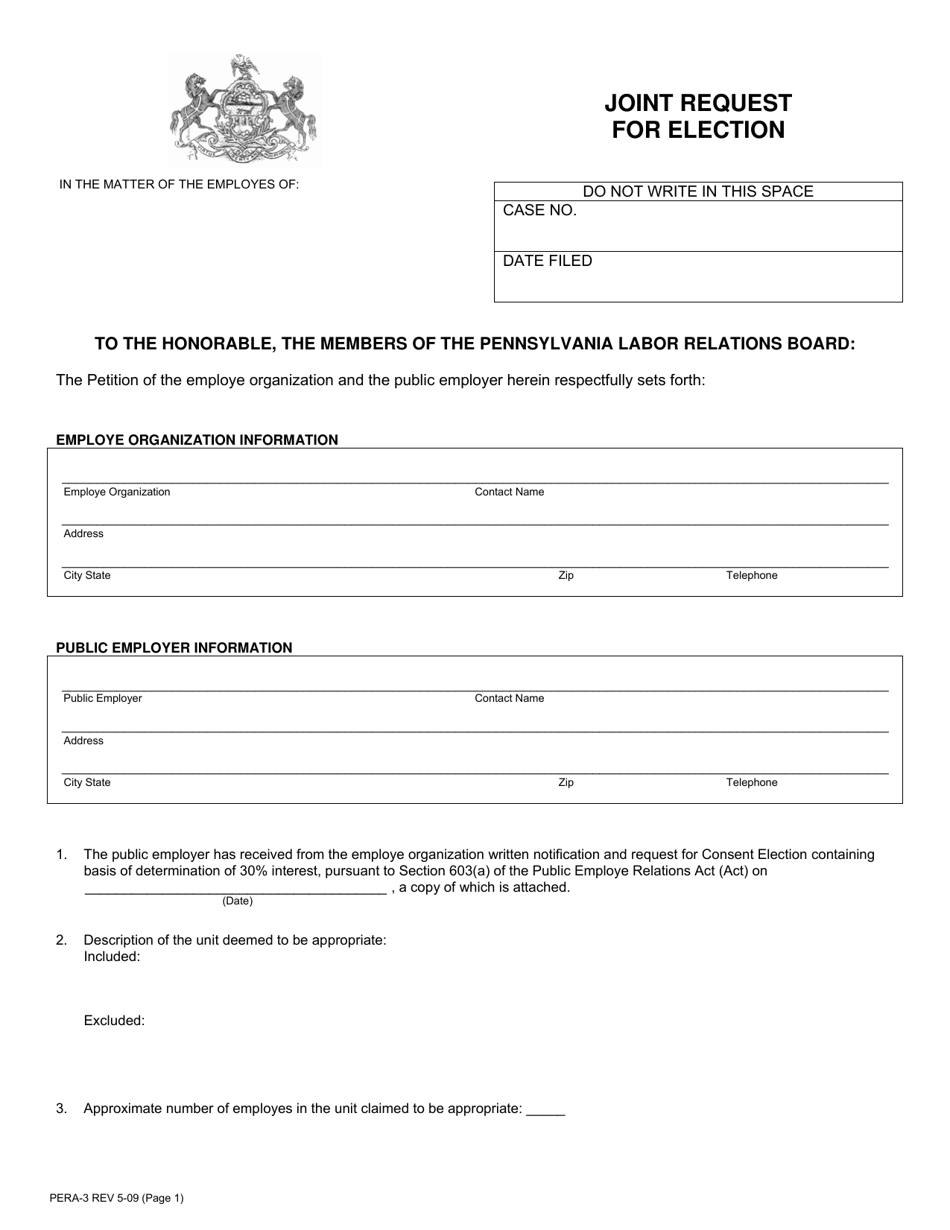 Form PERA-3 Joint Request for Election - Pennsylvania, Page 1