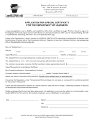 Document preview: Form LLC-4 Application for Special Certificate for the Employment of Learners - Pennsylvania