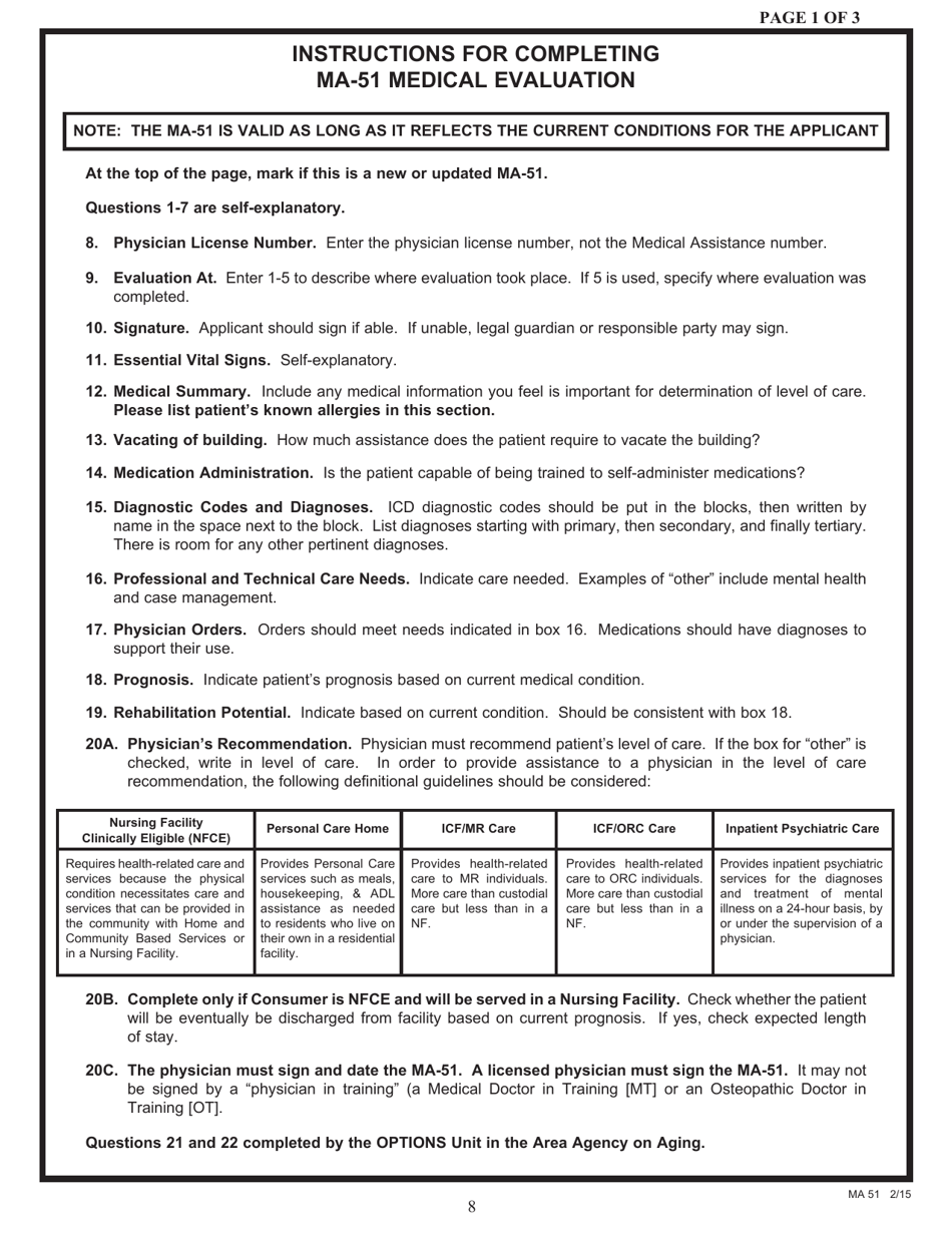 Form MA-51 Medical Evaluation - Pennsylvania, Page 1