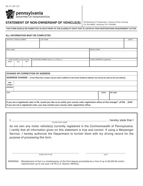 Form DL-17  Printable Pdf