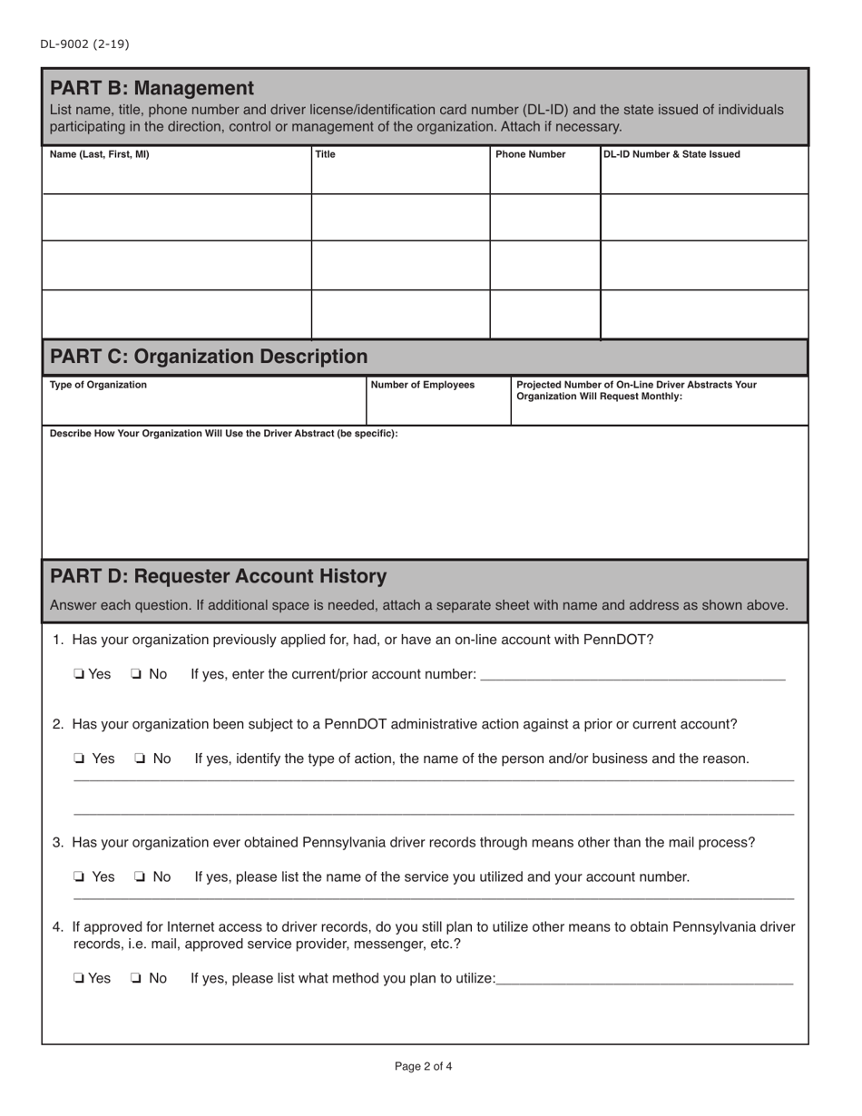 Form DL-9002 Internet User Application / Licensing Agreement for Government Agencies - Pennsylvania, Page 2