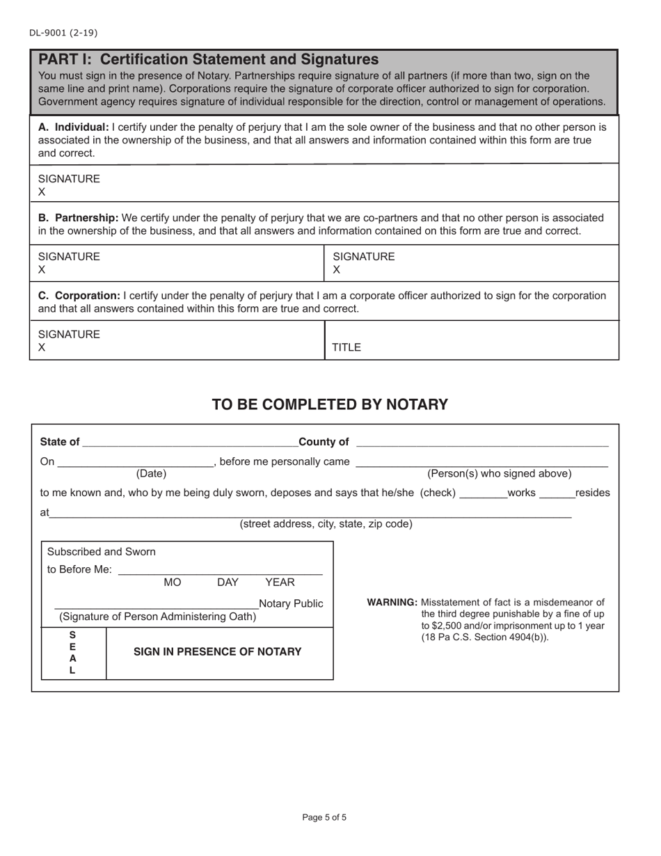 Form DL-9001 Business Internet Application / License Agreement - Pennsylvania, Page 5