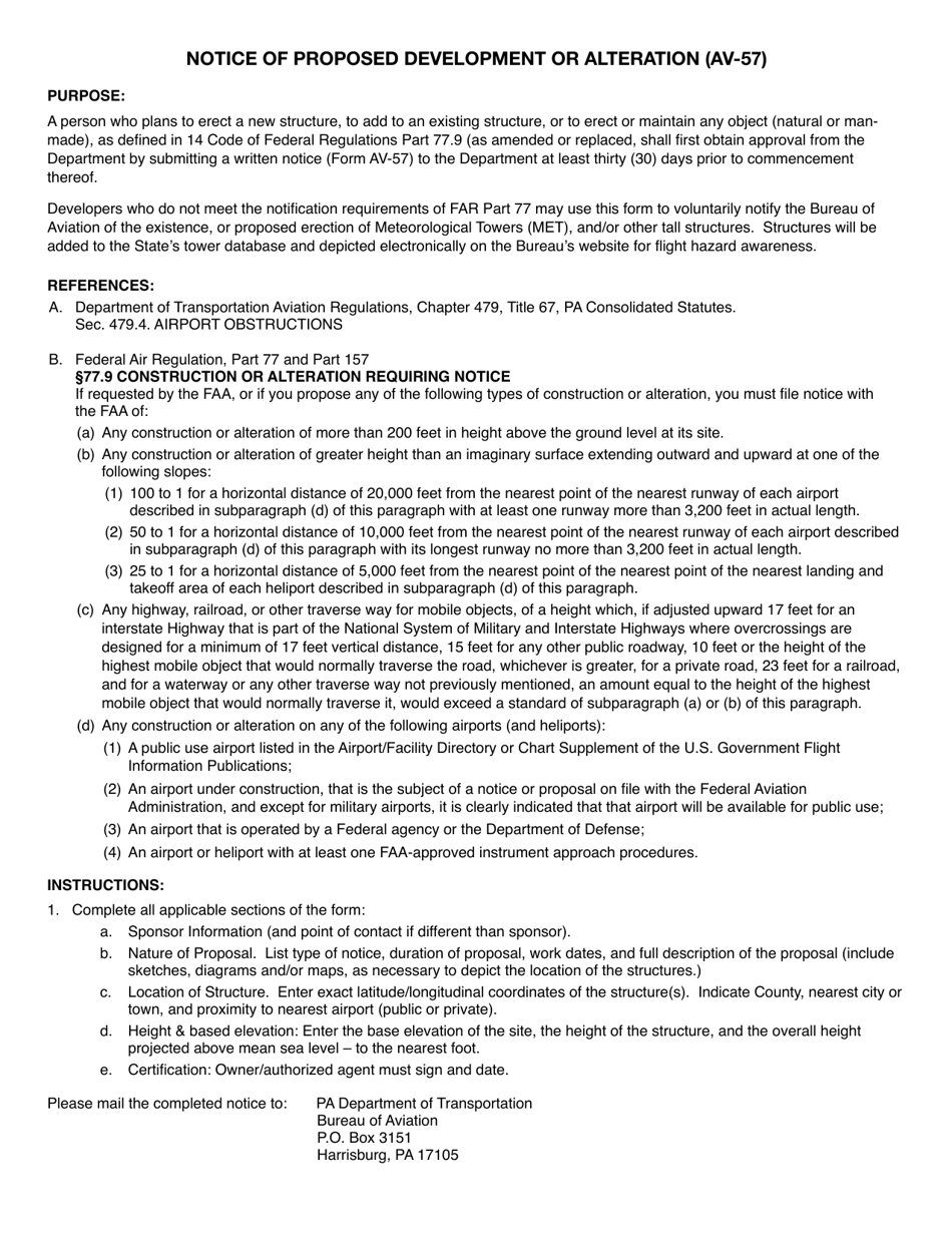 Form AV-57 Notice of Proposed Construction or Alteration - Pennsylvania, Page 2