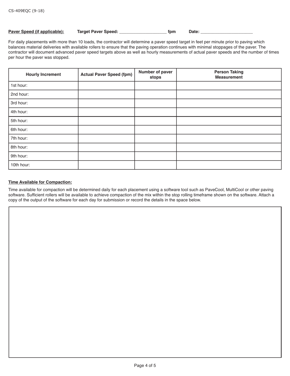 Form CS-409EQC Extended-Season Paving Quality Control Documentation - Pennsylvania, Page 4