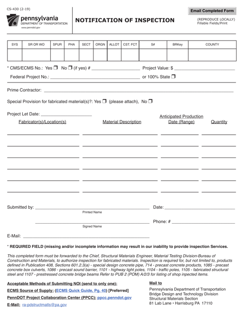 Form CS-430  Printable Pdf