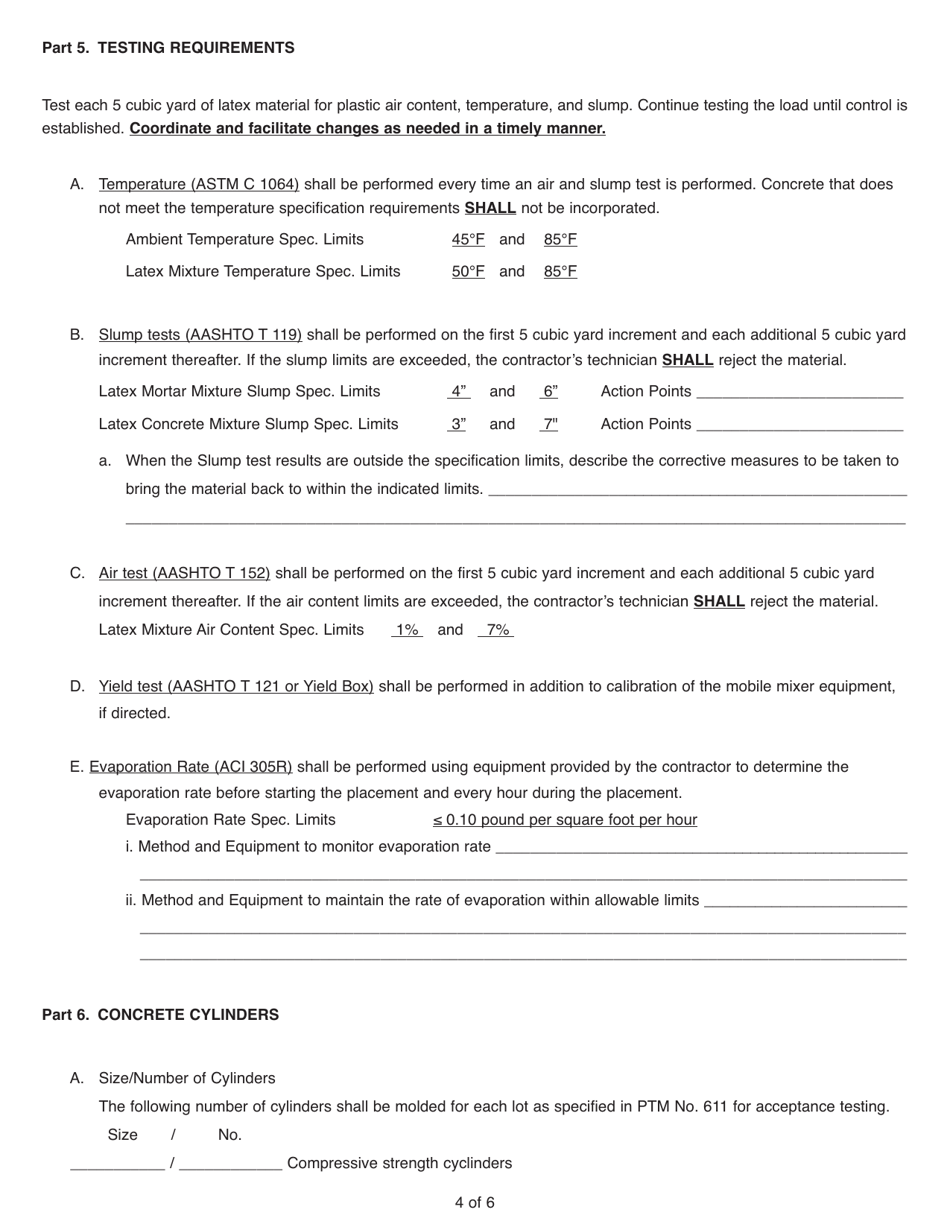 Form CS-1042 Minimum Quality Control Plan for Field Placement of Latex Modified Mortar or Concrete Wearing Surface - Pennsylvania, Page 4