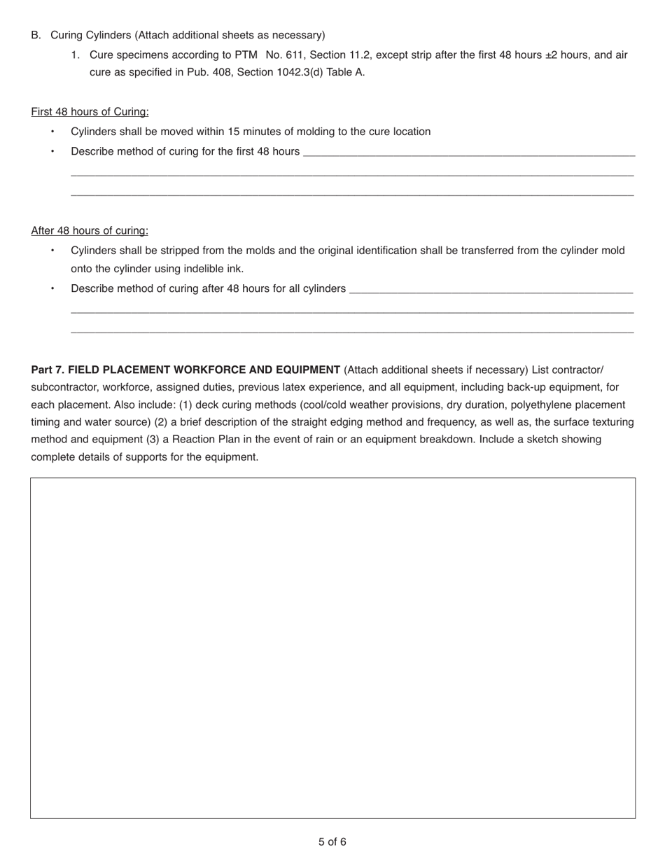 Form CS-1042 Minimum Quality Control Plan for Field Placement of Latex Modified Mortar or Concrete Wearing Surface - Pennsylvania, Page 5