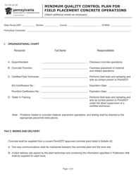 Document preview: Form CS-704 Minimum Quality Control Plan for Field Placement Concrete Operations - Pennsylvania