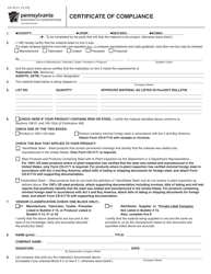 Form CS-4171 Certificate of Compliance - Pennsylvania