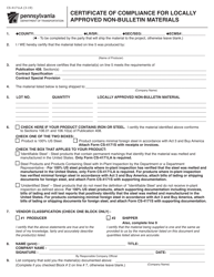 Form CS-4171LA Certificate of Compliance for Locally Approved Non-bulletin Materials - Pennsylvania