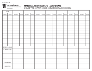 Document preview: Form CS-4211A Material Test Results Aggregate - Pennsylvania