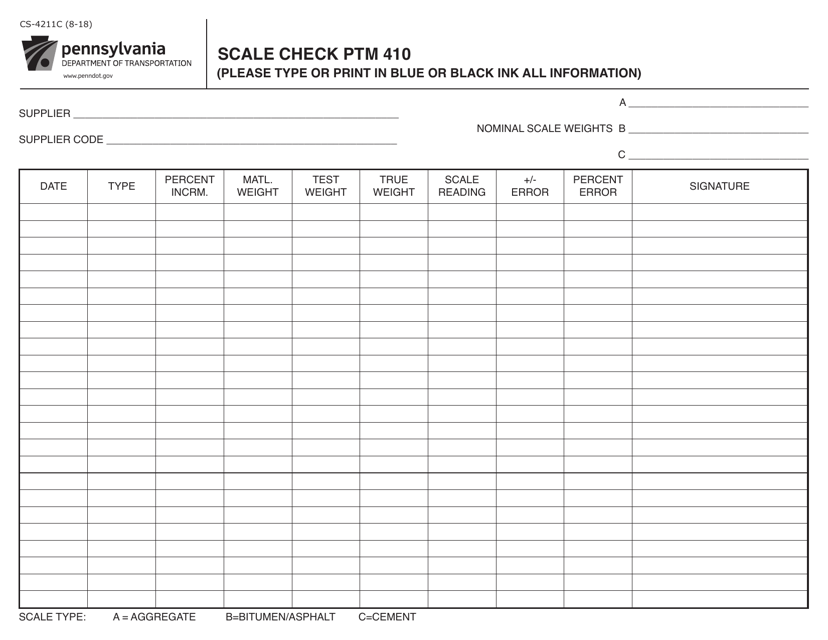 Form CS-4211C Scale Check Ptm 410 - Pennsylvania