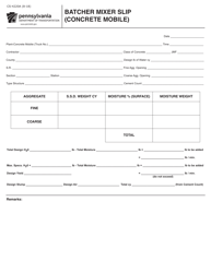 Document preview: Form CS-4220A Batcher Mixer Slip Concrete Mobile - Pennsylvania
