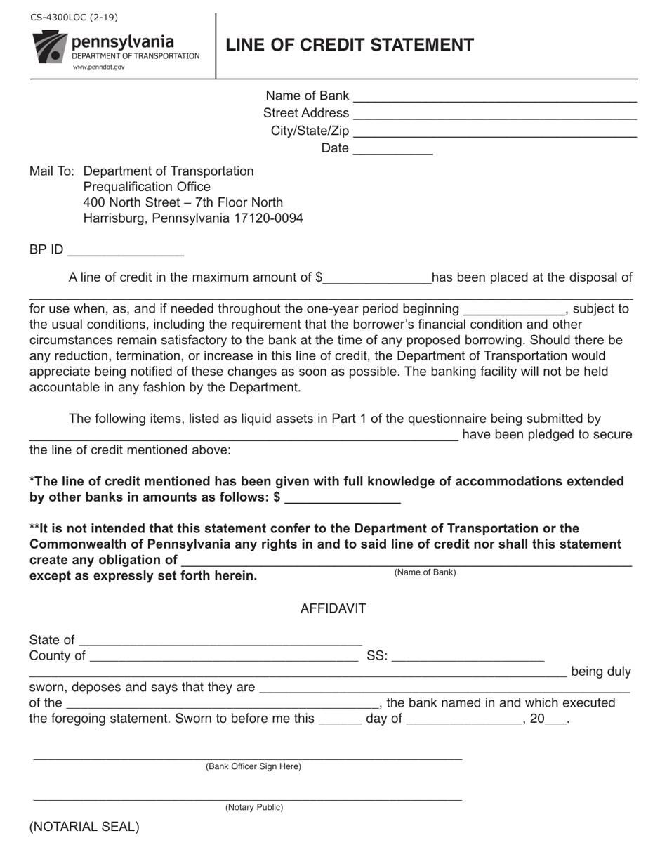 Form CS-4300LOC Line of Credit Statement - Pennsylvania, Page 1