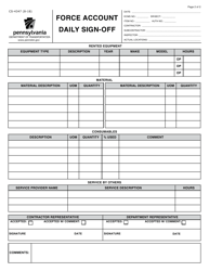 Form CS-4347 Force Account Daily Sign-Off - Pennsylvania, Page 2