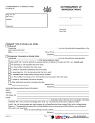 Form AOPC317 &quot;Authorization of Representative&quot; - Pennsylvania